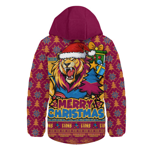Brisbane Lions Hooded Padded Jacket Festive Holiday Merry Christmas Vibe