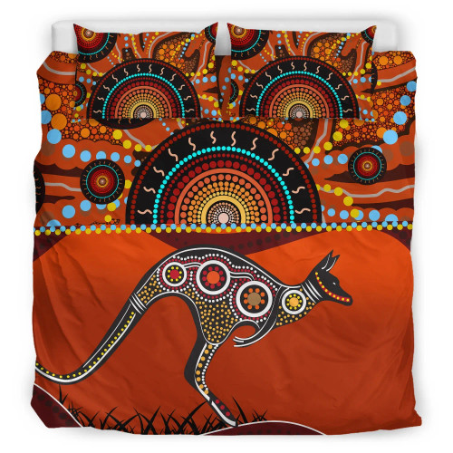 Australia Aboriginal Bedding Set - Kangaroo With Dot Painting Australia Aboriginal Bedding Set - Kangaroo With Dot Painting