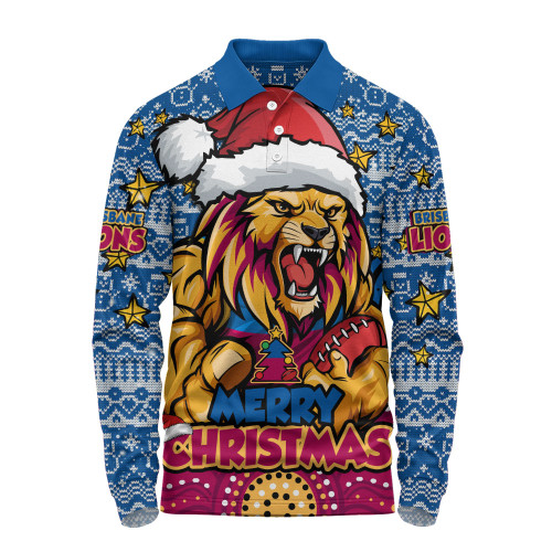 Brisbane Lions Long Sleeve Polo Shirt Ugly Christmas Knit Patterns Vintage Jersey