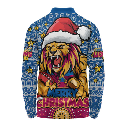 Brisbane Lions Long Sleeve Polo Shirt Ugly Christmas Knit Patterns Vintage Jersey