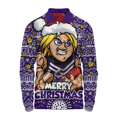 Fremantle Long Sleeve Polo Shirt Ugly Christmas Knit Patterns Vintage Jersey