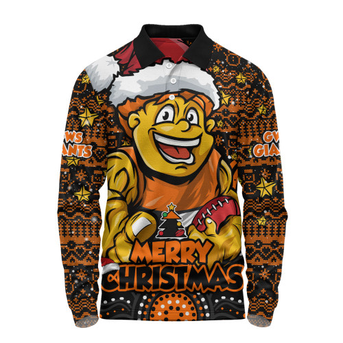 GWS GIANTS Long Sleeve Polo Shirt Ugly Christmas Knit Patterns Vintage Jersey