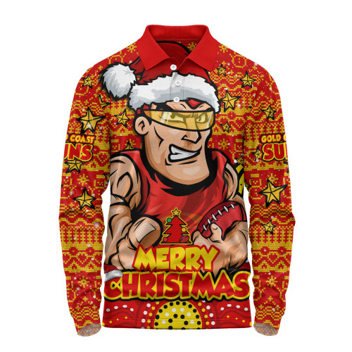 Gold Coast SUNS Long Sleeve Polo Shirt Ugly Christmas Knit Patterns Vintage Jersey