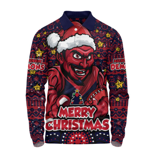 Melbourne Long Sleeve Polo Shirt Ugly Christmas Knit Patterns Vintage Jersey