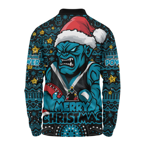 Port Adelaide Long Sleeve Polo Shirt Ugly Christmas Knit Patterns Vintage Jersey