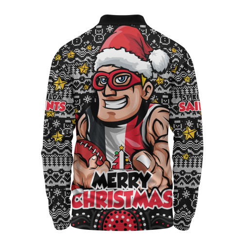 St Kilda Long Sleeve Polo Shirt Ugly Christmas Knit Patterns Vintage Jersey