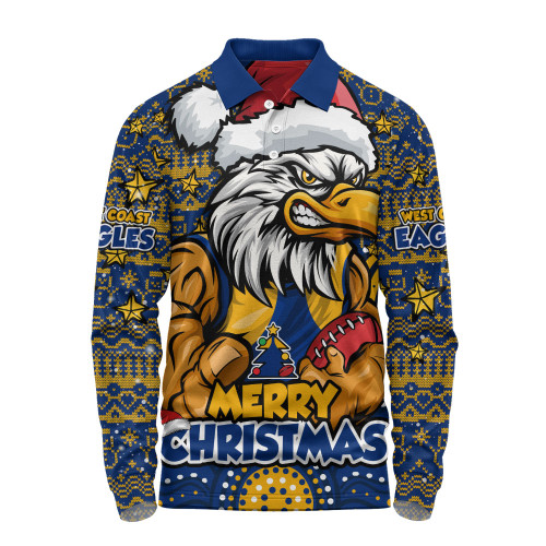 West Coast Eagles Long Sleeve Polo Shirt Ugly Christmas Knit Patterns Vintage Jersey