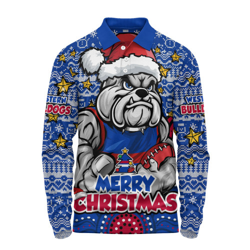 Western Bulldogs Long Sleeve Polo Shirt Ugly Christmas Knit Patterns Vintage Jersey