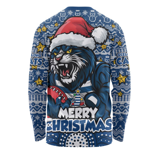 Geelong Cats Long Sleeve T-shirt Ugly Christmas Knit Patterns Vintage Jersey