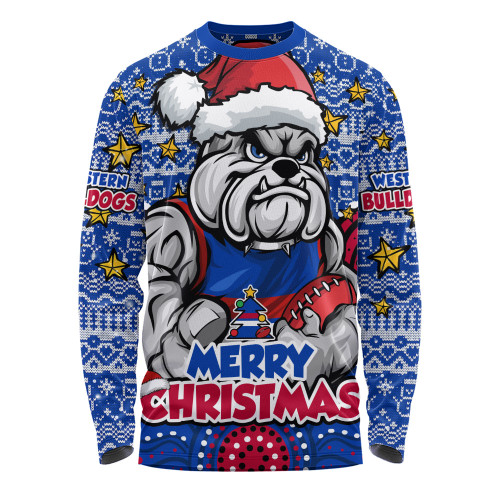 Western Bulldogs Long Sleeve T-shirt Ugly Christmas Knit Patterns Vintage Jersey