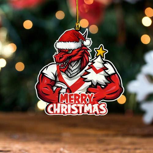 St. George Illawarra Dragons Wood Acrylic Ornament Merry Christmas Tough Edition