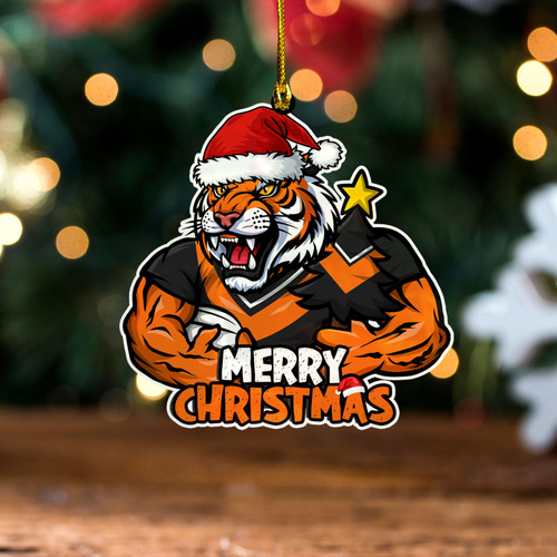 Wests Tigers Wood Acrylic Ornament Merry Christmas Tough Edition