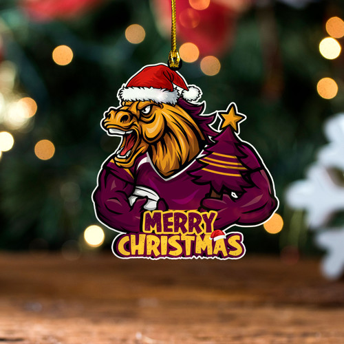 Brisbane Broncos Wood Acrylic Ornament Merry Christmas Tough Edition