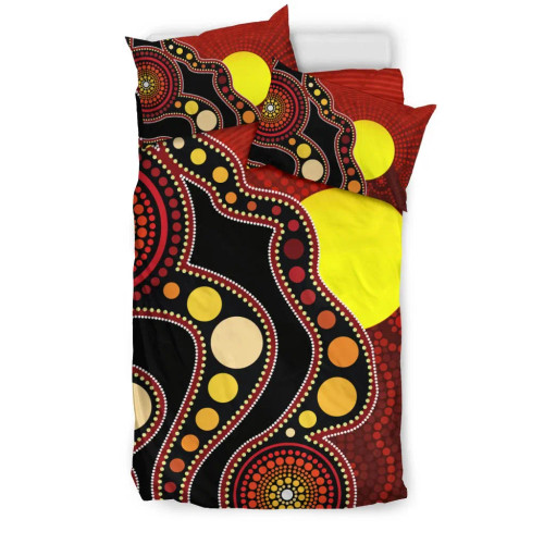 Australia Aboriginal Bedding Set - Australia Aboriginal Lives Matter Flag Circle Dot Painting Art Bedding Set
