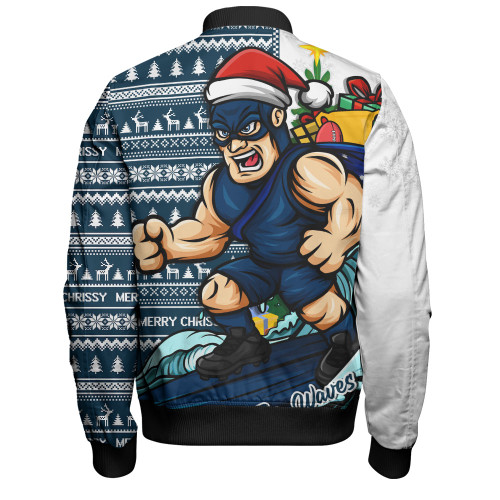 Carlton Bomber Jacket Christmas Holiday Santa Rides The Waves
