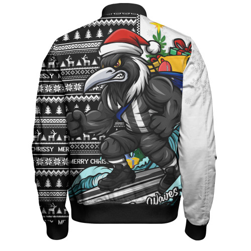Collingwood Bomber Jacket Christmas Holiday Santa Rides The Waves