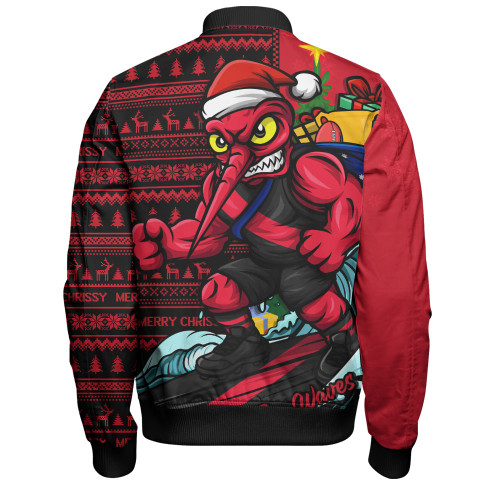 Essendon Bomber Jacket Christmas Holiday Santa Rides The Waves