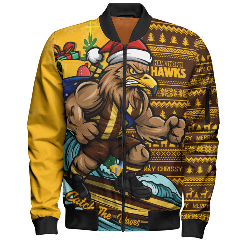 Hawthorn Bomber Jacket Christmas Holiday Santa Rides The Waves