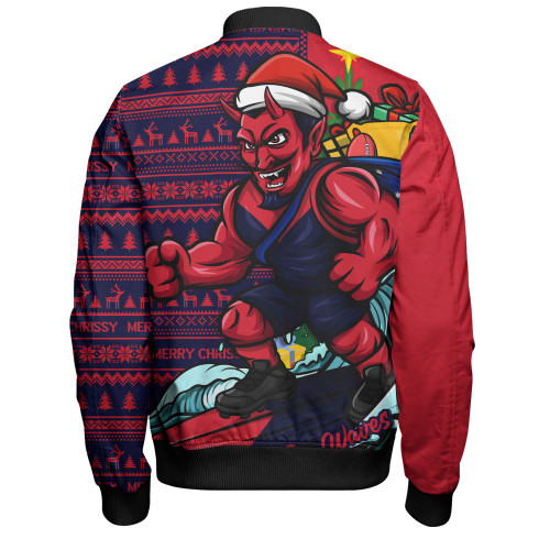 Melbourne Bomber Jacket Christmas Holiday Santa Rides The Waves