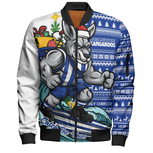 North Melbourne Bomber Jacket Christmas Holiday Santa Rides The Waves