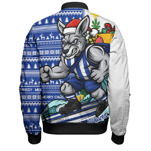 North Melbourne Bomber Jacket Christmas Holiday Santa Rides The Waves