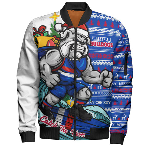 Western Bulldogs Bomber Jacket Christmas Holiday Santa Rides The Waves