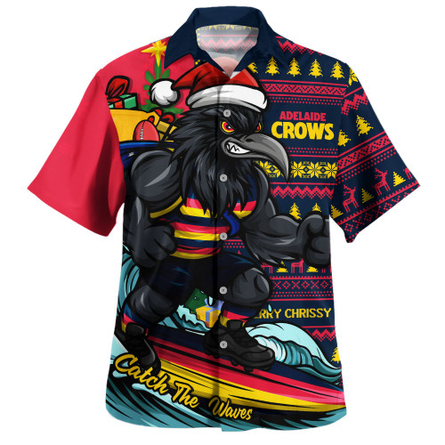 Adelaide Crows Hawaiian Shirt Christmas Holiday Santa Rides The Waves