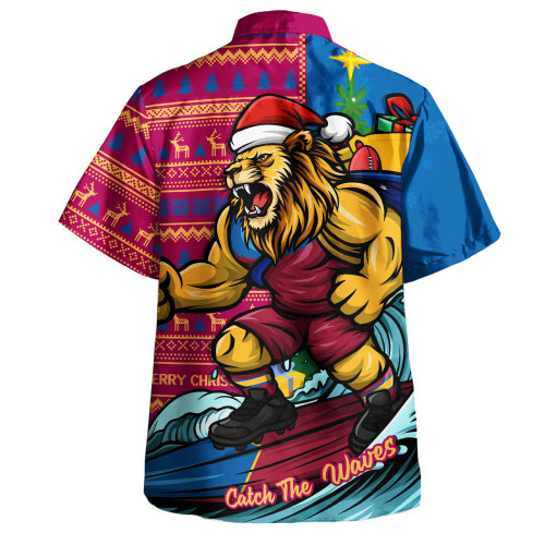 Brisbane Lions Hawaiian Shirt Christmas Holiday Santa Rides The Waves