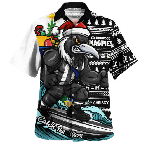 Collingwood Hawaiian Shirt Christmas Holiday Santa Rides The Waves