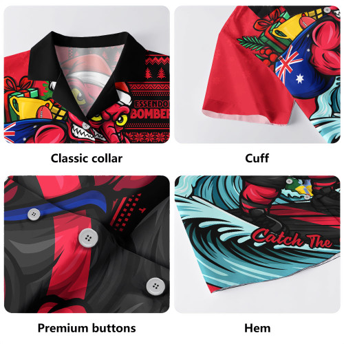 Essendon Hawaiian Shirt Christmas Holiday Santa Rides The Waves
