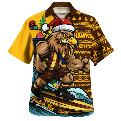 Hawthorn Hawaiian Shirt Christmas Holiday Santa Rides The Waves