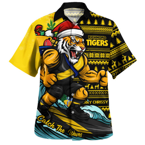 Richmond Hawaiian Shirt Christmas Holiday Santa Rides The Waves
