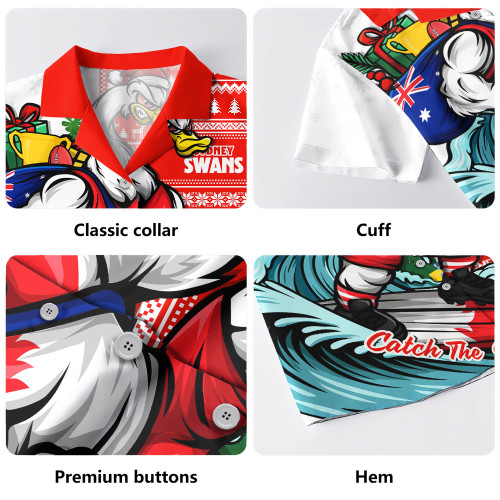 Sydney Swans Hawaiian Shirt Christmas Holiday Santa Rides The Waves
