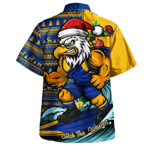 West Coast Eagles Hawaiian Shirt Christmas Holiday Santa Rides The Waves