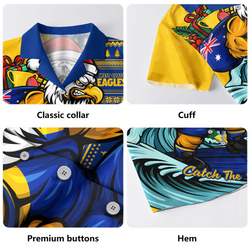 West Coast Eagles Hawaiian Shirt Christmas Holiday Santa Rides The Waves