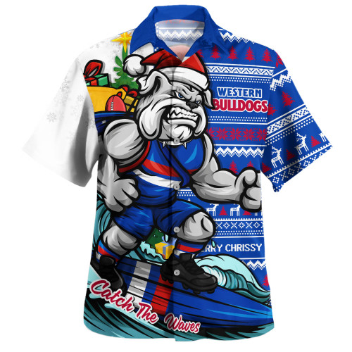 Western Bulldogs Hawaiian Shirt Christmas Holiday Santa Rides The Waves