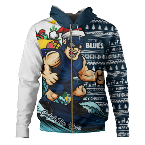 Carlton Hoodie Christmas Holiday Santa Rides The Waves