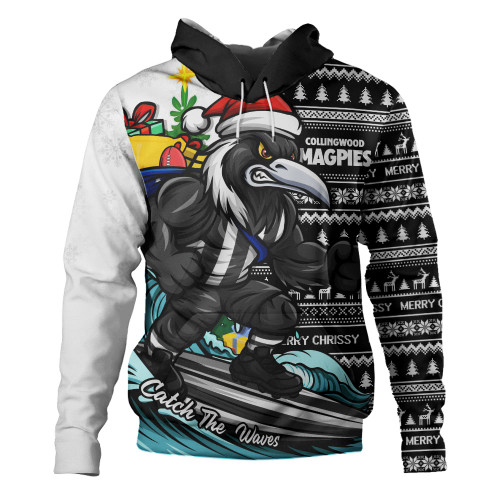 Collingwood Hoodie Christmas Holiday Santa Rides The Waves