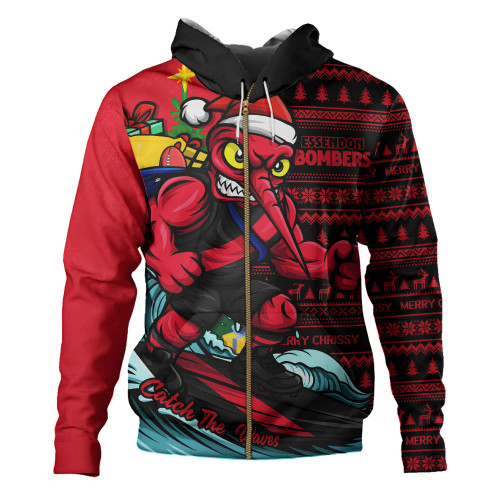 Essendon Hoodie Christmas Holiday Santa Rides The Waves