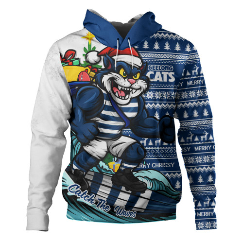 Geelong Cats Hoodie Christmas Holiday Santa Rides The Waves