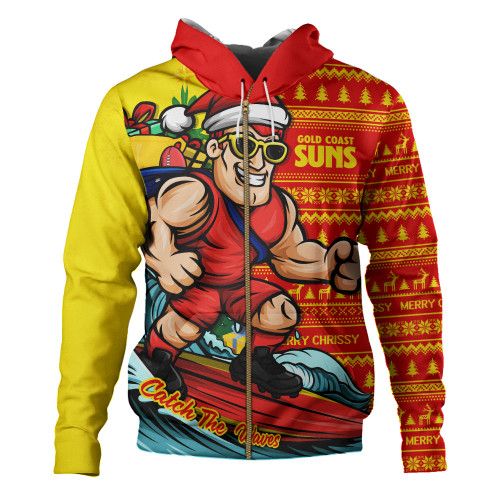 Gold Coast SUNS Hoodie Christmas Holiday Santa Rides The Waves