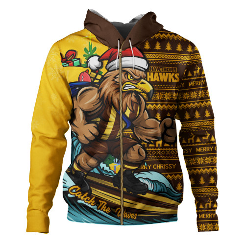Hawthorn Hoodie Christmas Holiday Santa Rides The Waves