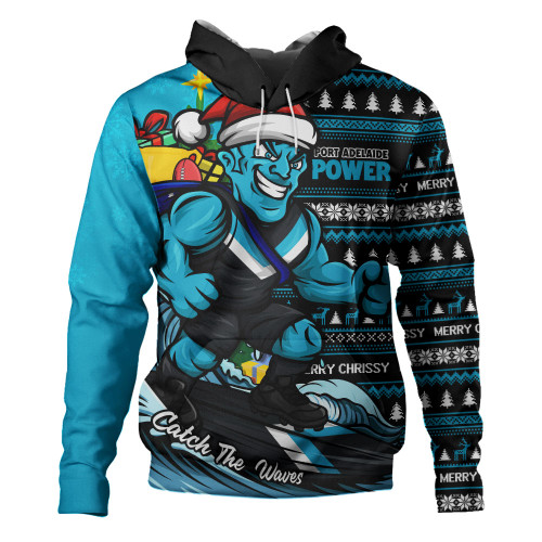 Port Adelaide Hoodie Christmas Holiday Santa Rides The Waves