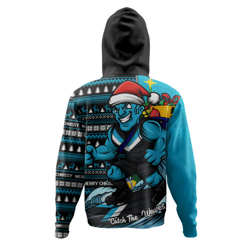 Port Adelaide Hoodie Christmas Holiday Santa Rides The Waves