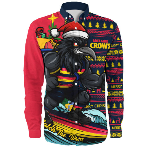 Adelaide Crows Long Sleeve Shirt Christmas Holiday Santa Rides The Waves