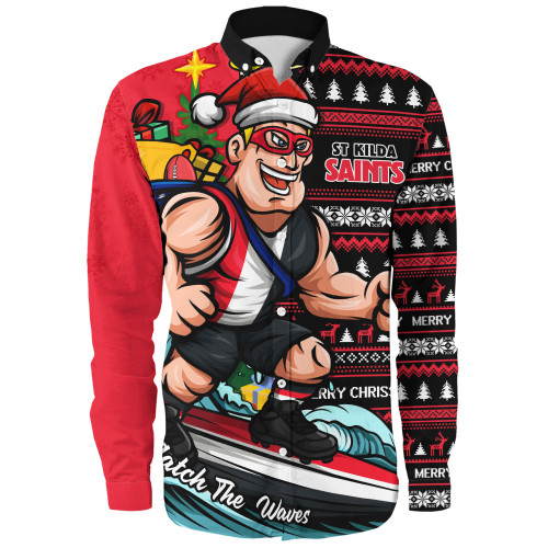 St Kilda Long Sleeve Shirt Christmas Holiday Santa Rides The Waves