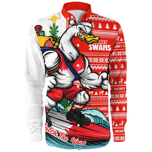 Sydney Swans Long Sleeve Shirt Christmas Holiday Santa Rides The Waves