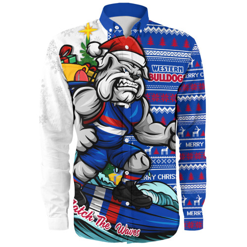 Western Bulldogs Long Sleeve Shirt Christmas Holiday Santa Rides The Waves