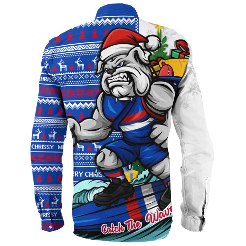 Western Bulldogs Long Sleeve Shirt Christmas Holiday Santa Rides The Waves