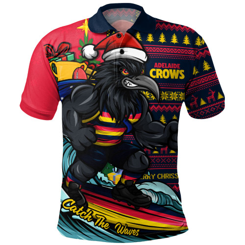 Adelaide Crows Polo Shirt Christmas Holiday Santa Rides The Waves